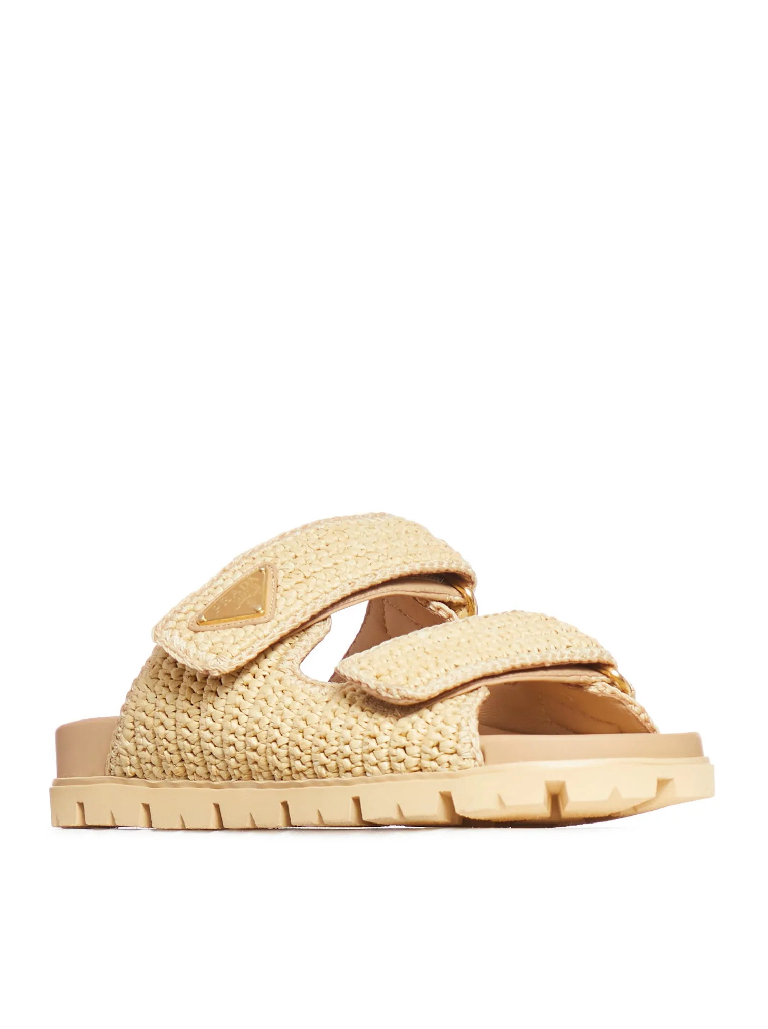 Raffia slipper with logo plaque