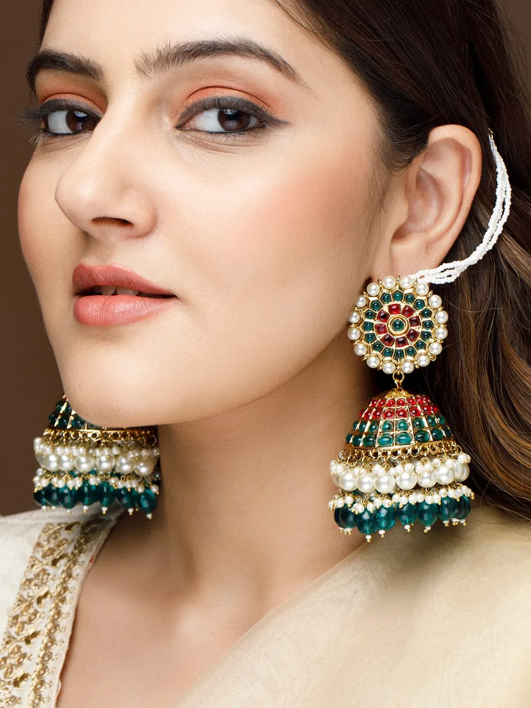 Rubans Gold-Plated Pearls Studded Enamel Assorted Jhumka Earrings