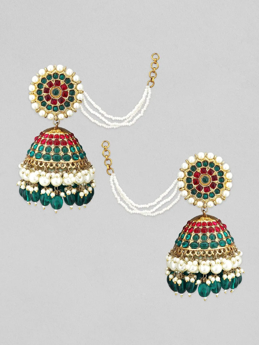 Rubans Gold-Plated Pearls Studded Enamel Assorted Jhumka Earrings