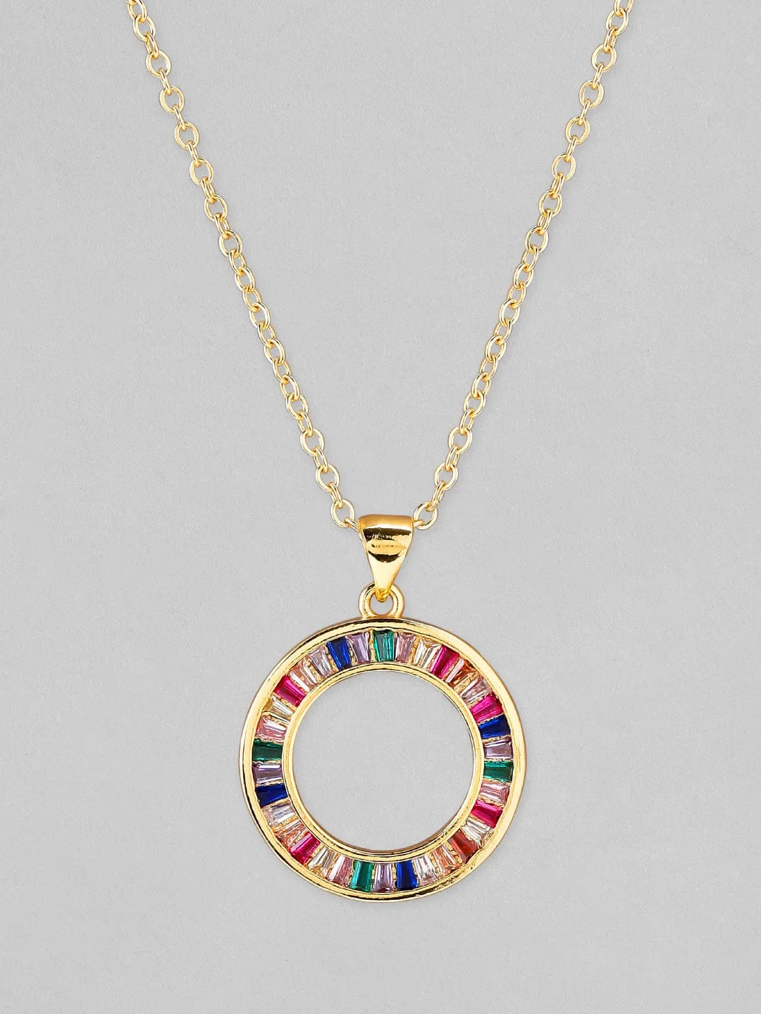 Rubans Voguish 18K Gold Plated Stainless Steel Waterproof Chain With Circular Pendant With Multicolour Zircons Studded.