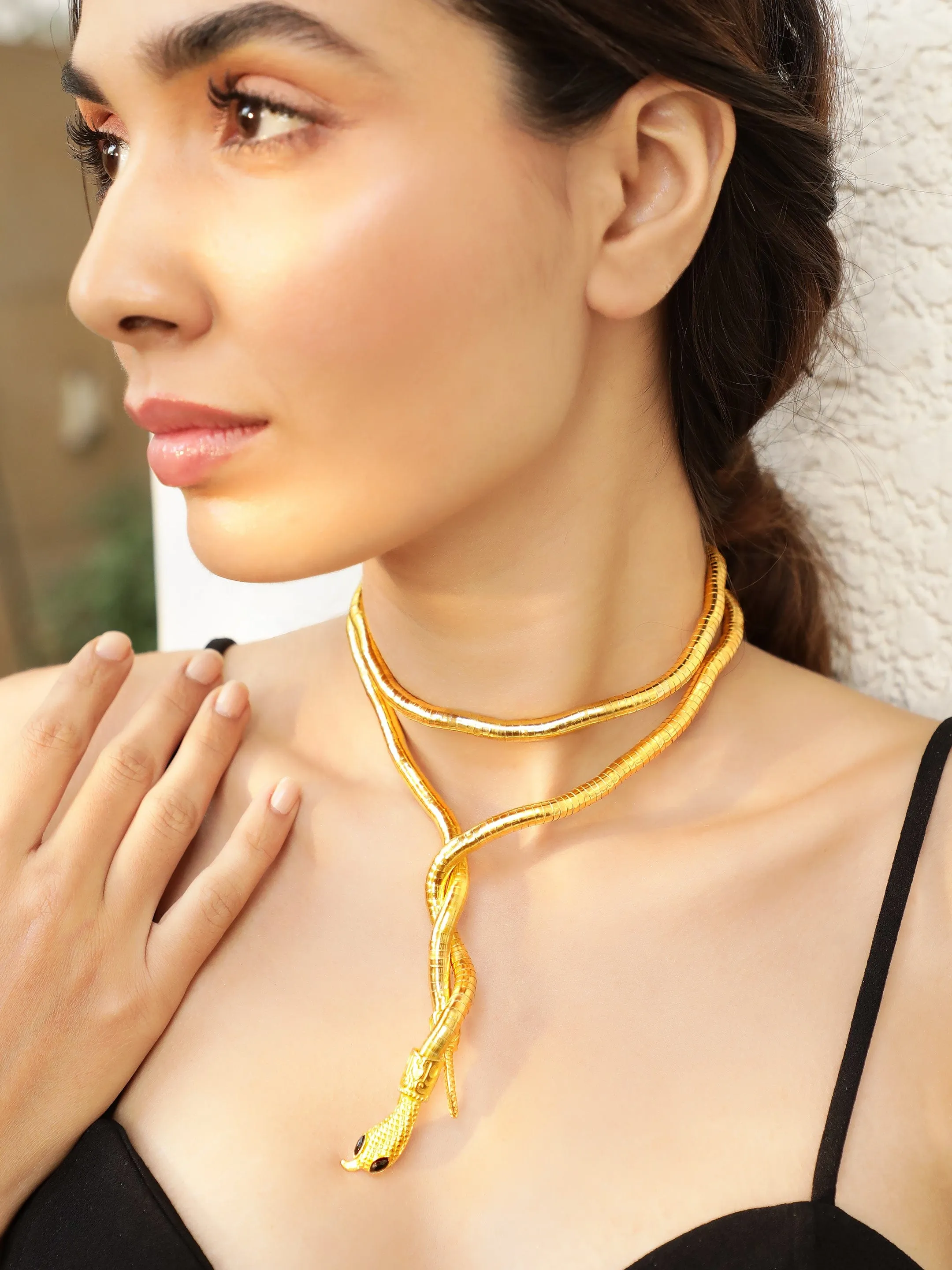 Rubans Voguish Gold-Plated Gilded Snake Pendant Necklace