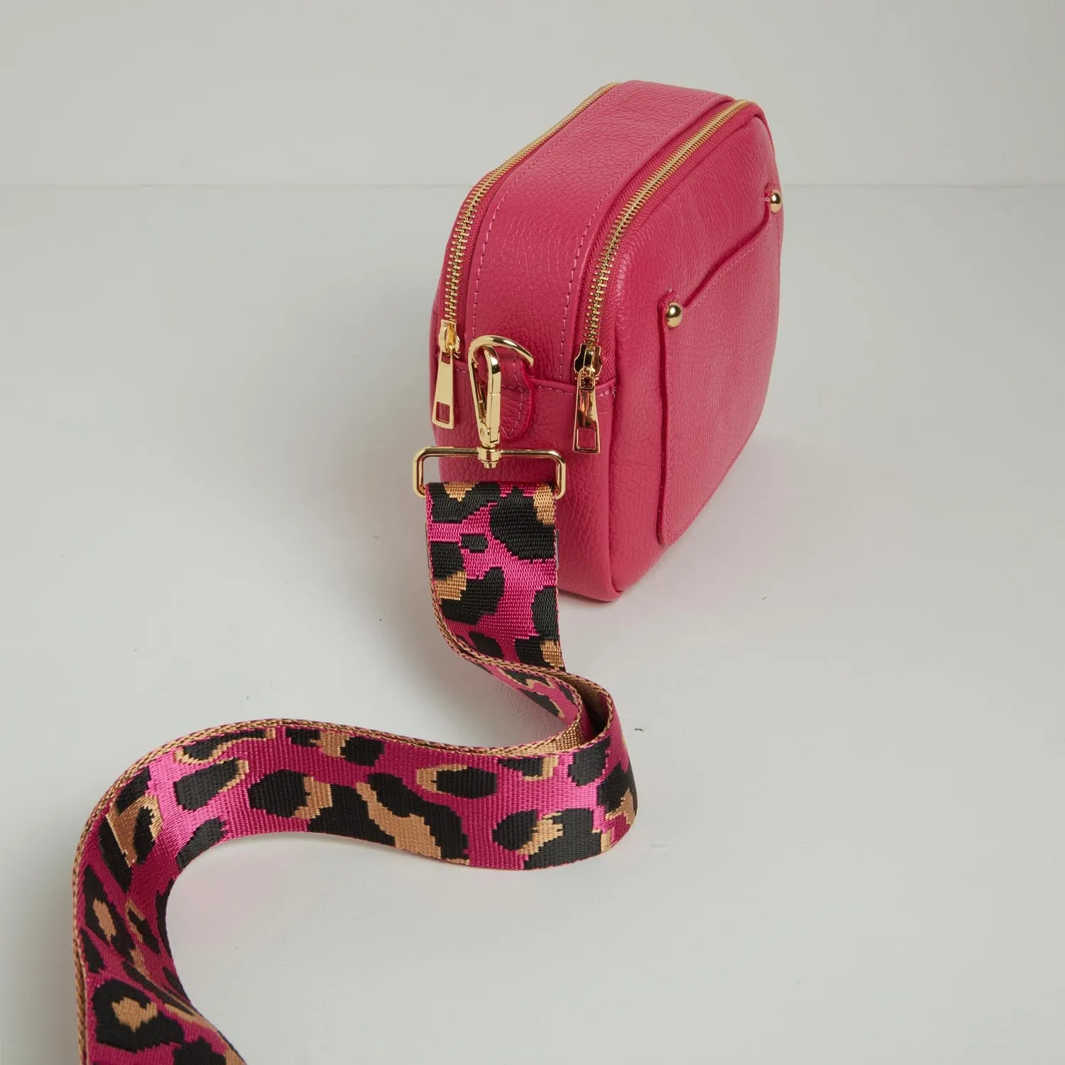 Sienna Crossbody Bag in Fuchsia Pink with Pink Leopard Strap