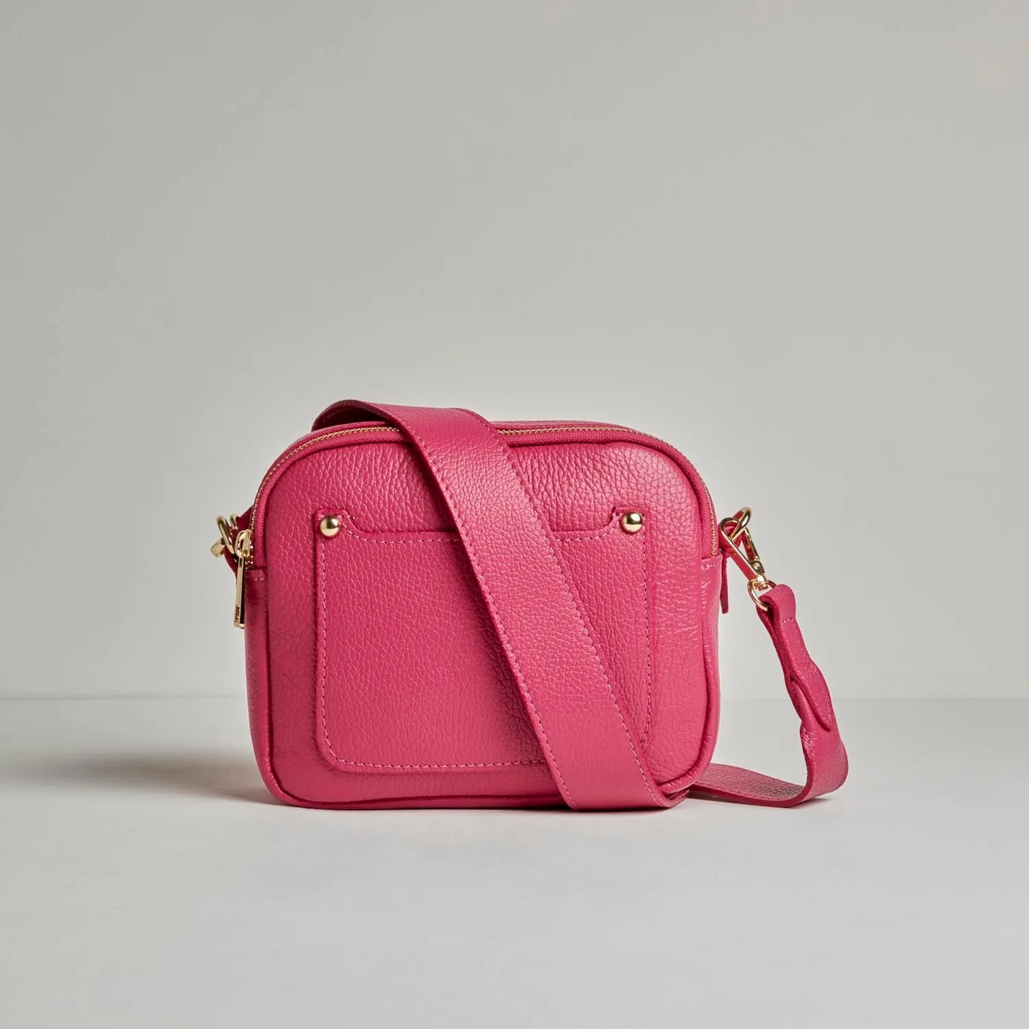 Sienna Crossbody Bag in Fuchsia Pink with Pink Leopard Strap