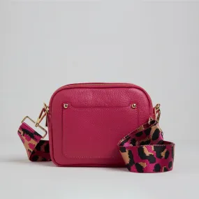 Sienna Crossbody Bag in Fuchsia Pink with Pink Leopard Strap