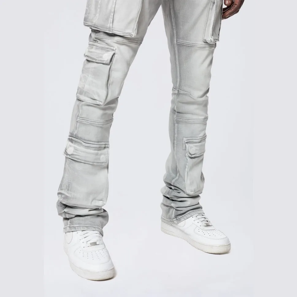 Stacked Utility Multi Pocket Cargo Jeans - Breezy Grey