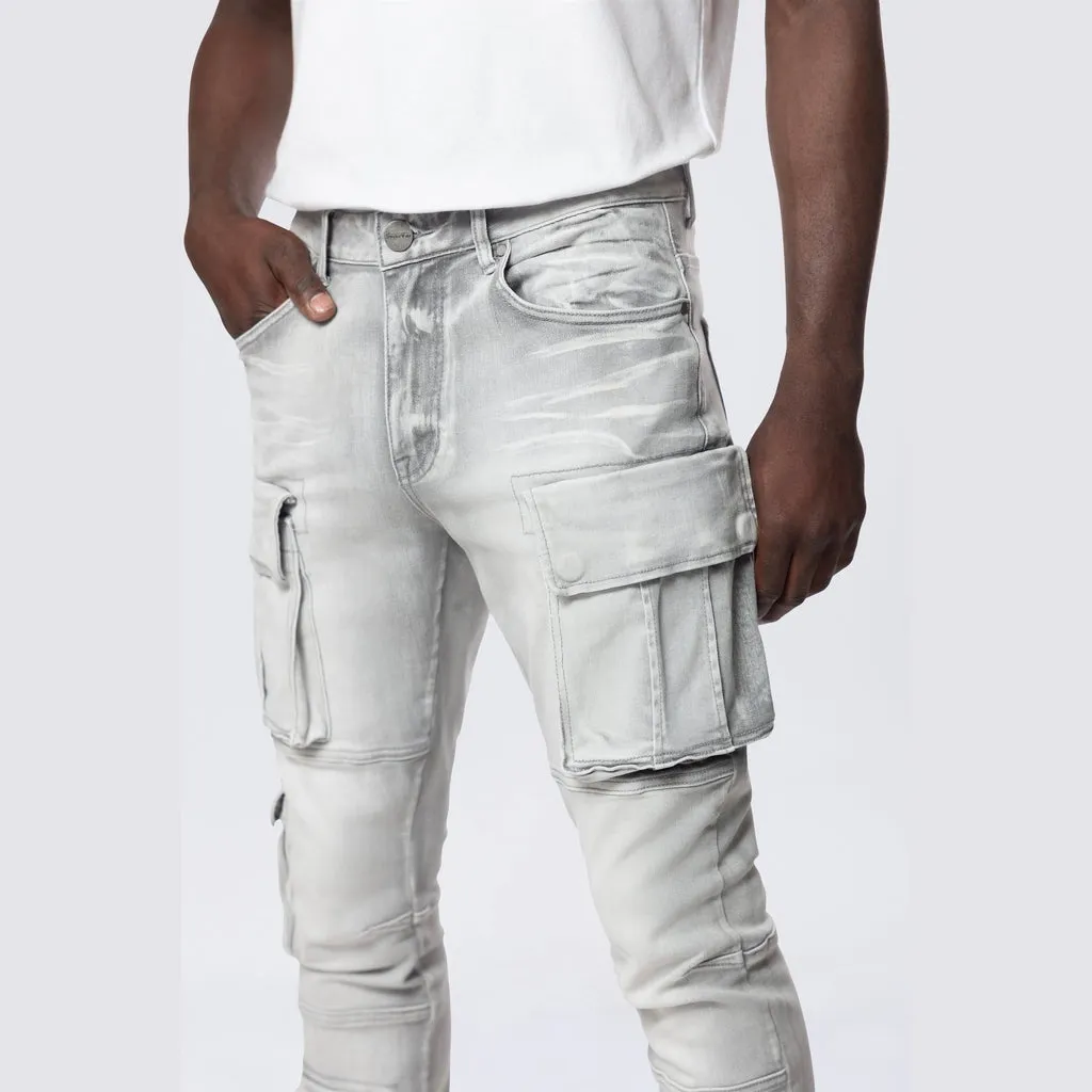 Stacked Utility Multi Pocket Cargo Jeans - Breezy Grey