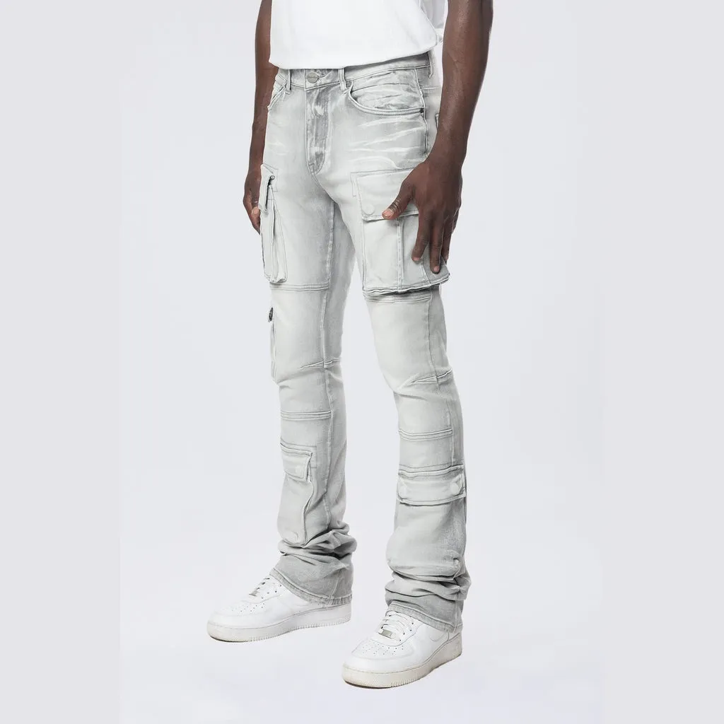 Stacked Utility Multi Pocket Cargo Jeans - Breezy Grey