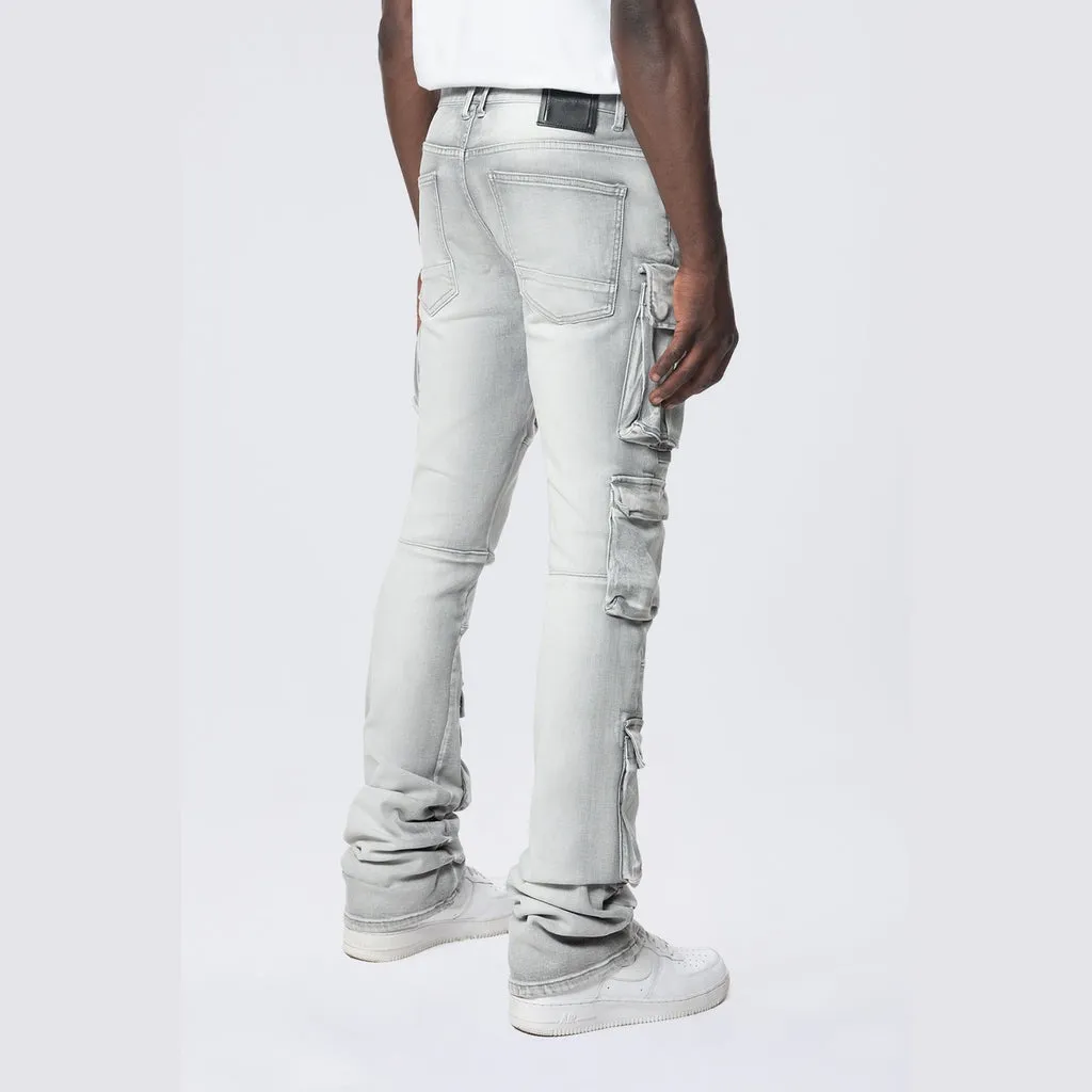 Stacked Utility Multi Pocket Cargo Jeans - Breezy Grey