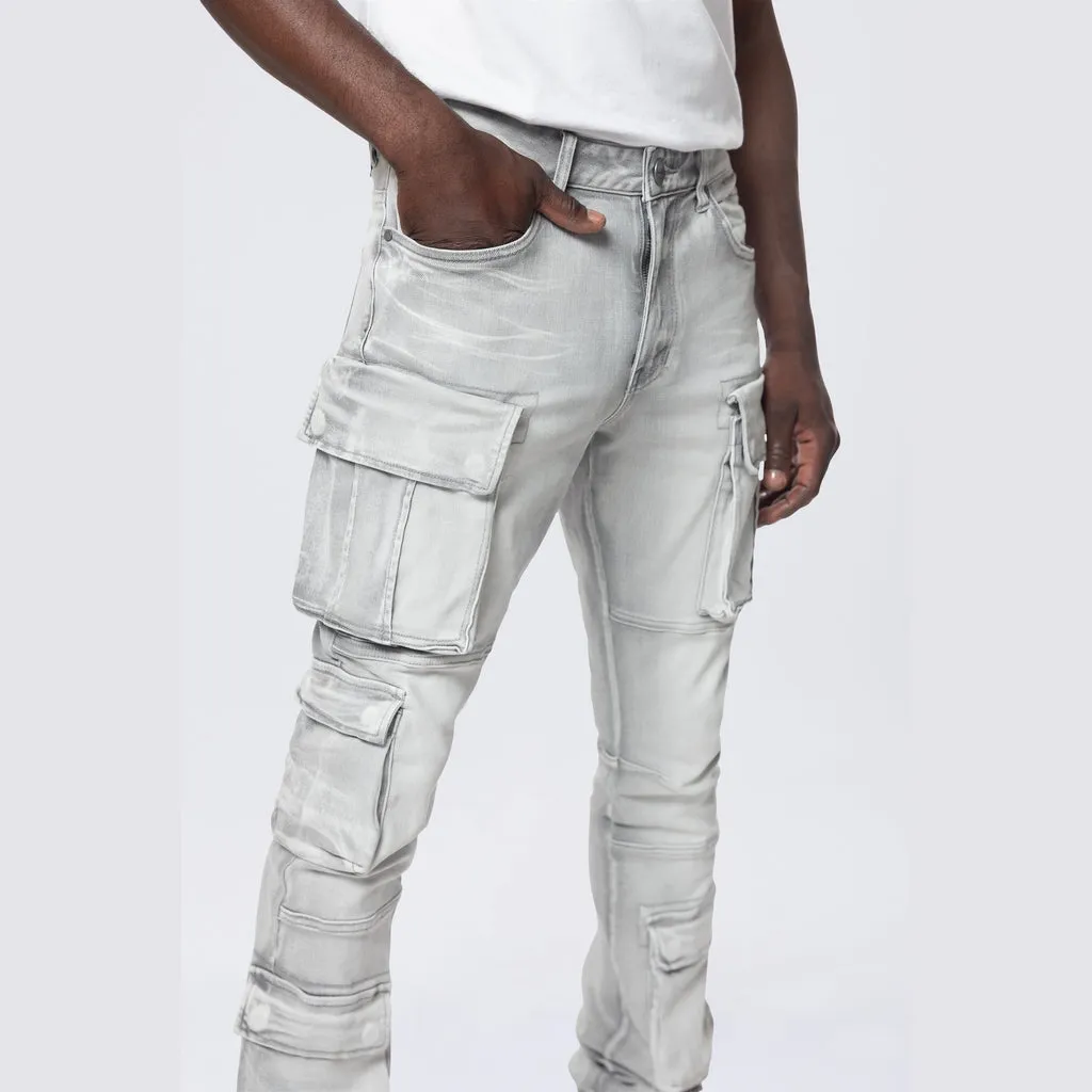 Stacked Utility Multi Pocket Cargo Jeans - Breezy Grey