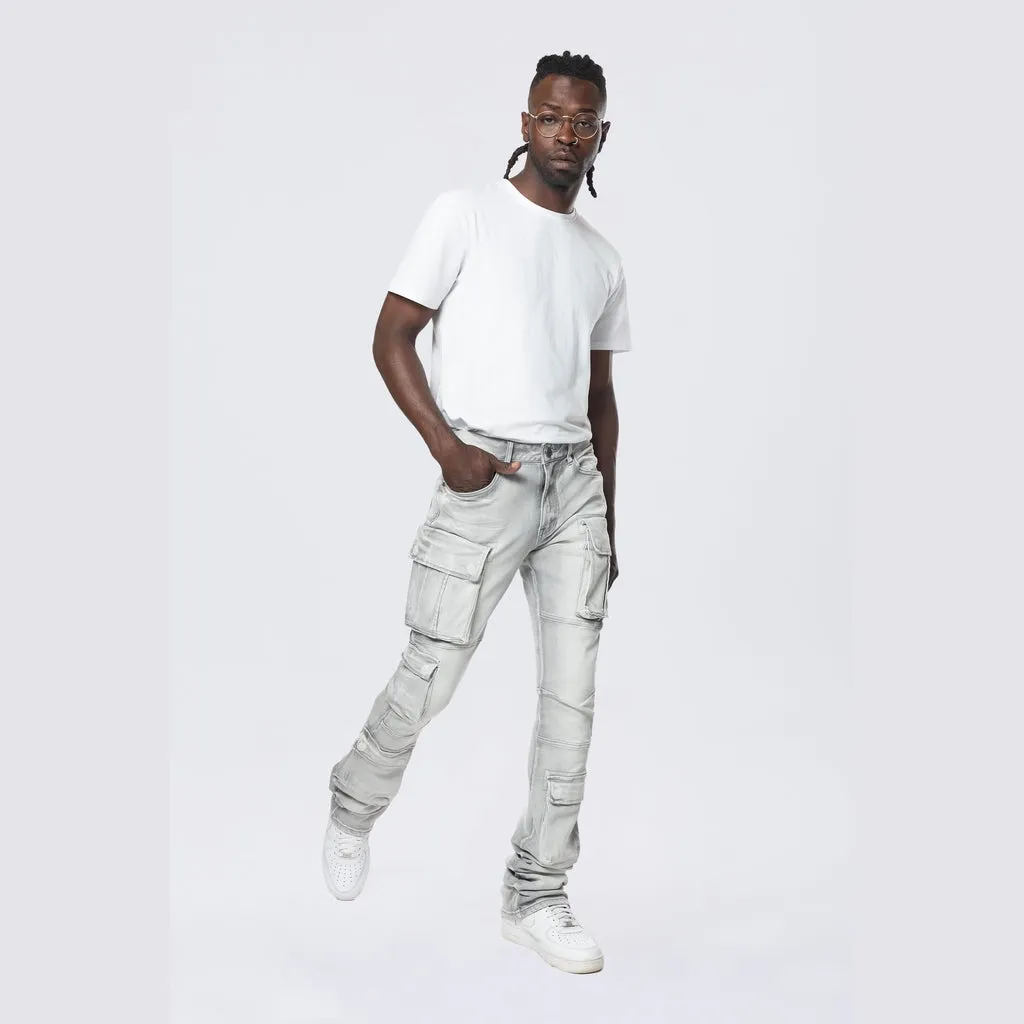 Stacked Utility Multi Pocket Cargo Jeans - Breezy Grey