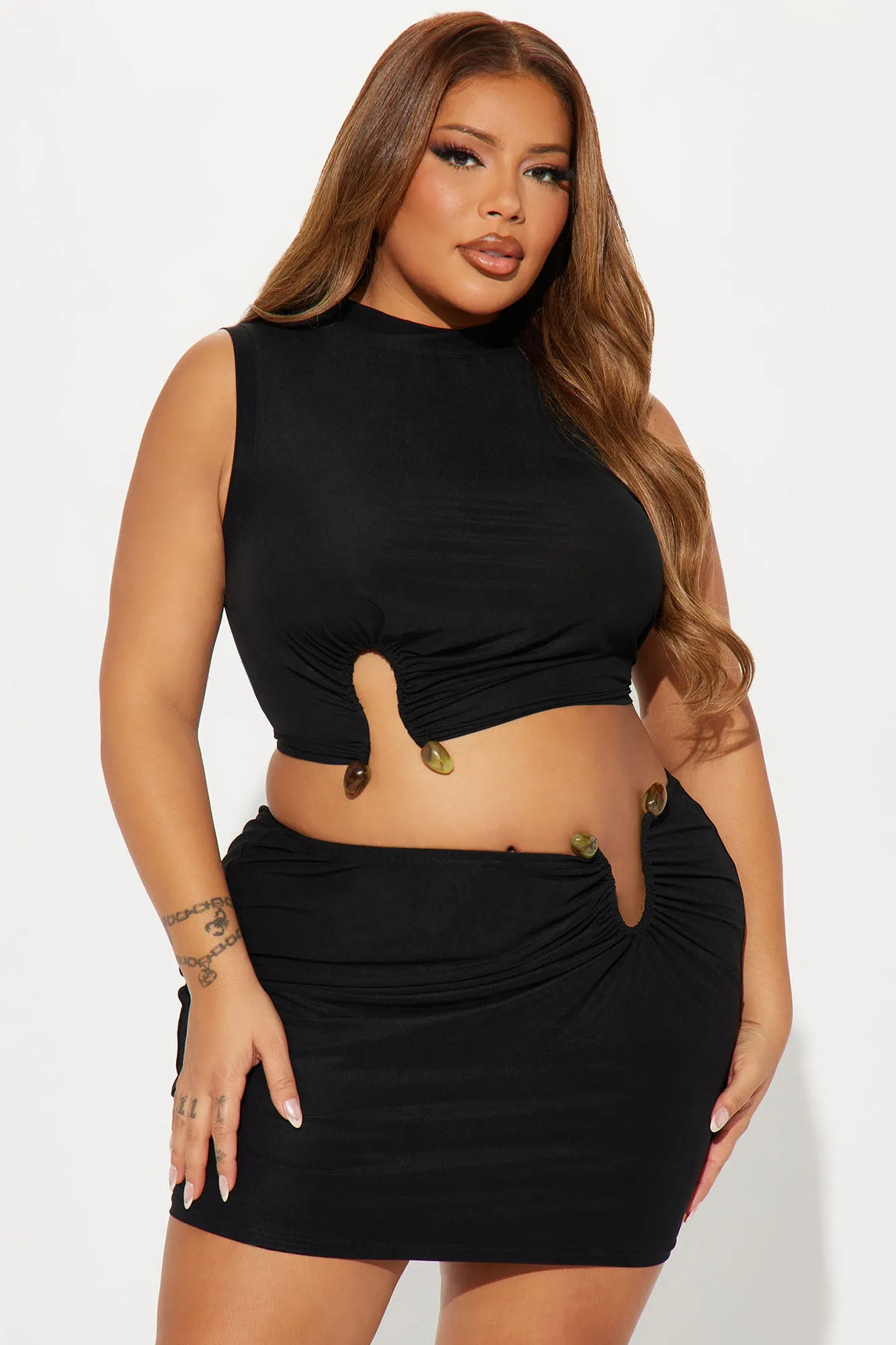 Stepping Out Mesh Mini Skirt Set - Black