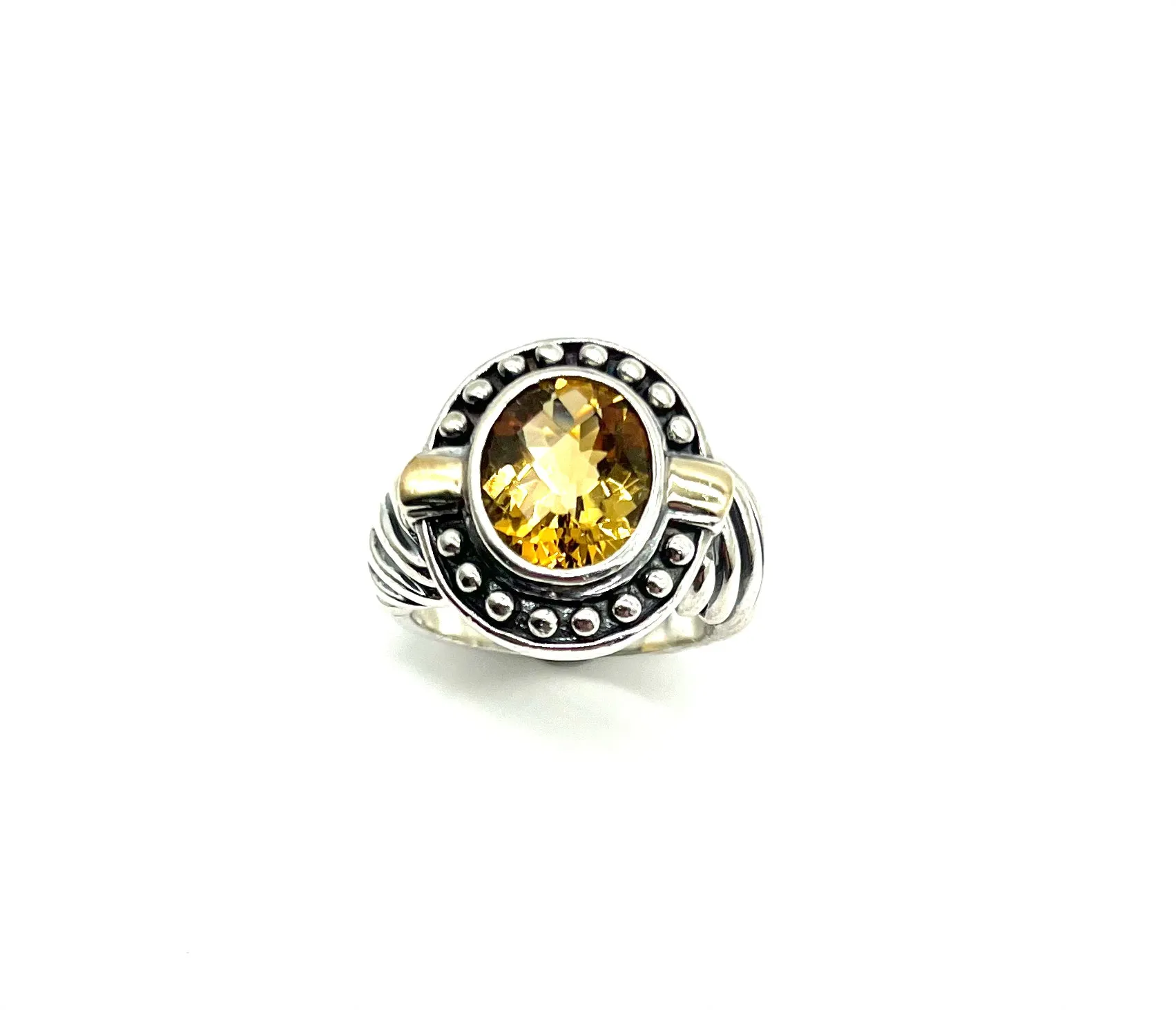 Sterling Silver and 14k Gold Yellow Stone Ring