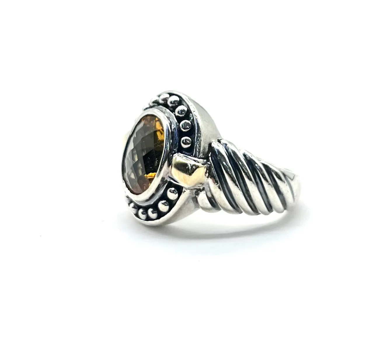 Sterling Silver and 14k Gold Yellow Stone Ring