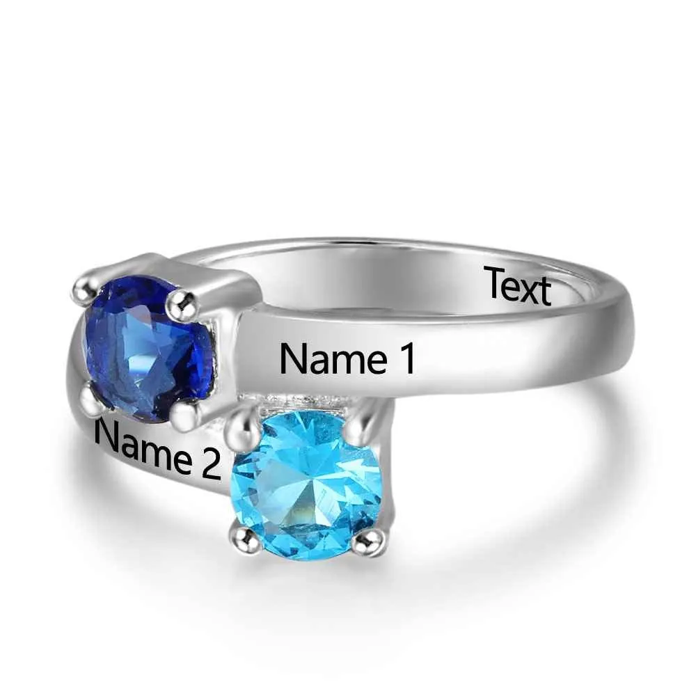 Sterling Silver Birthstone Engrave Name Ring