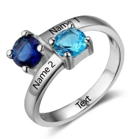 Sterling Silver Birthstone Engrave Name Ring