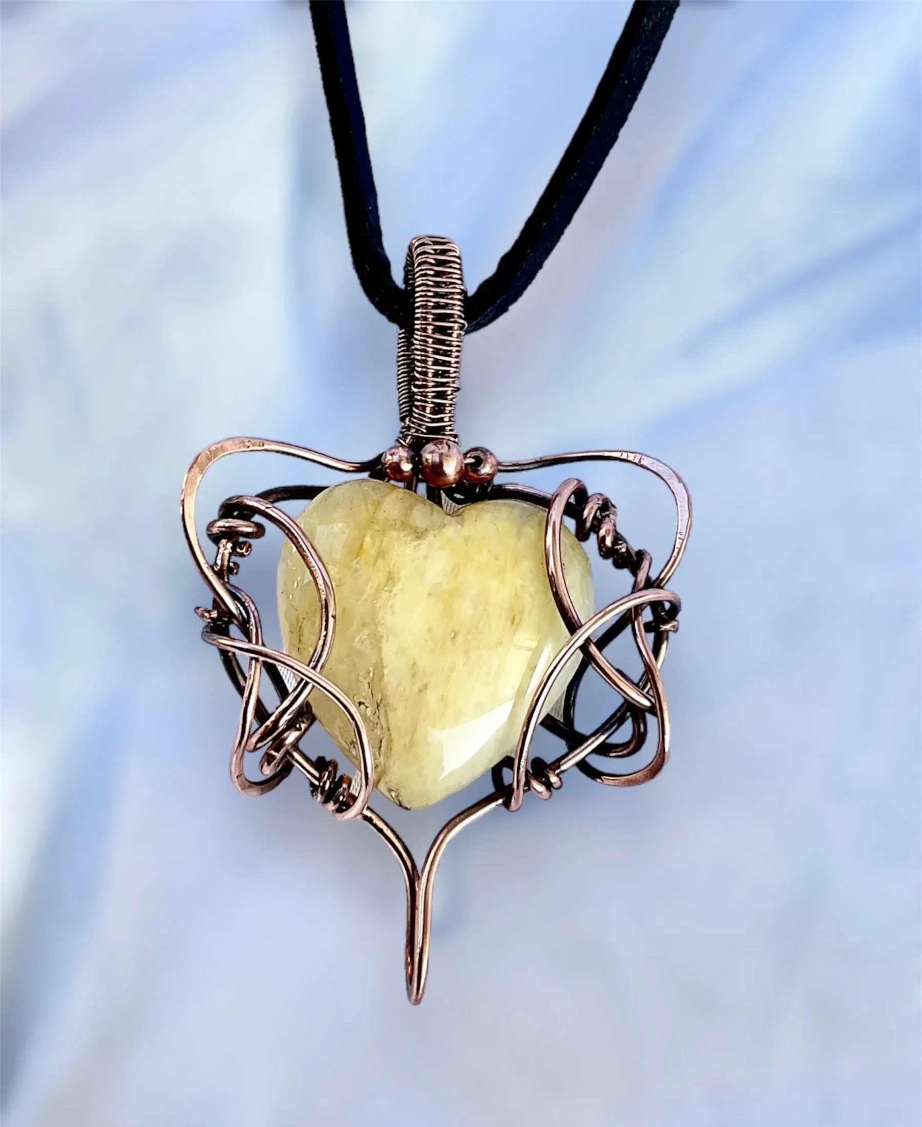 Sunstone Wire Wrapped Heart Shaped Pendant