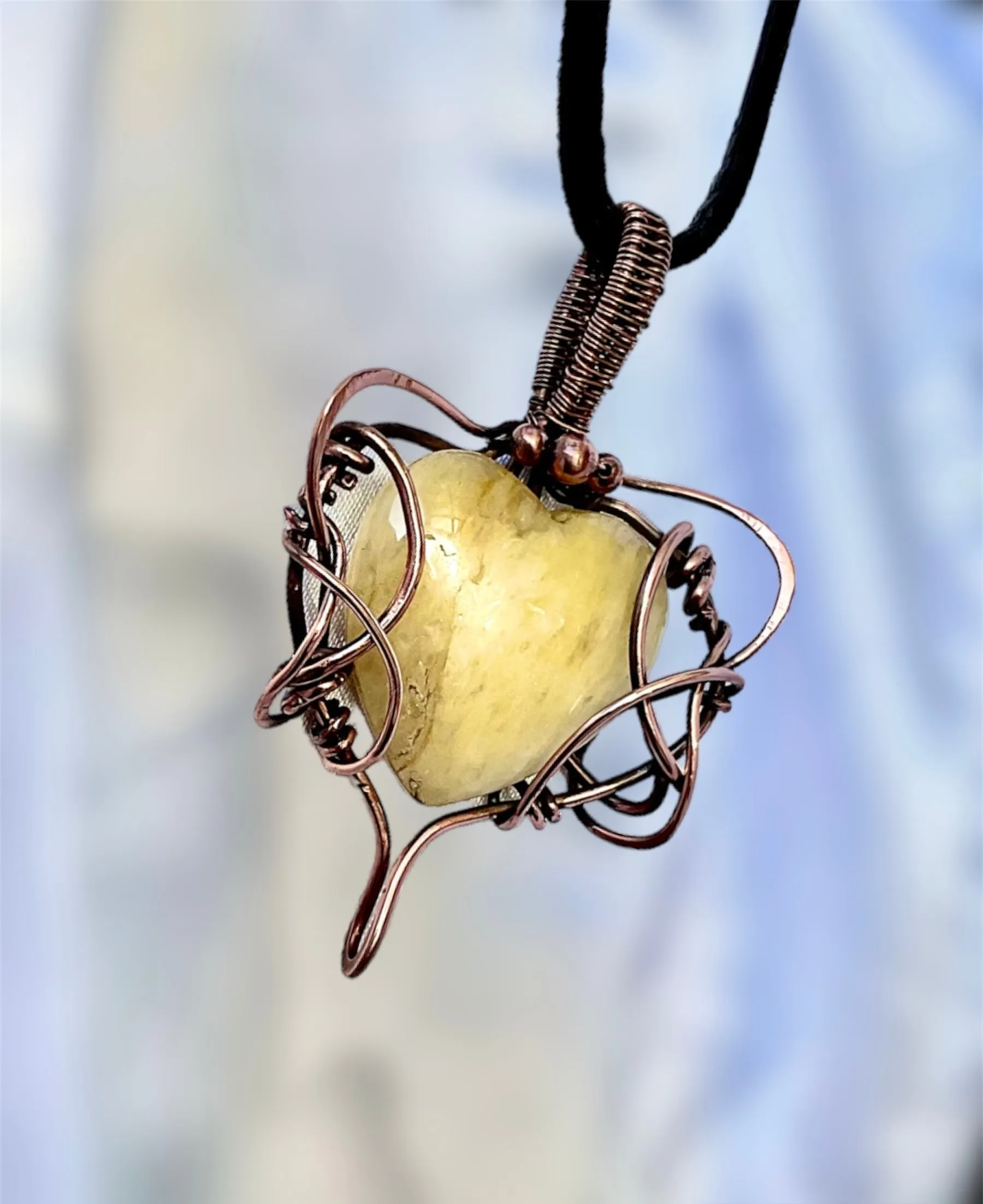 Sunstone Wire Wrapped Heart Shaped Pendant