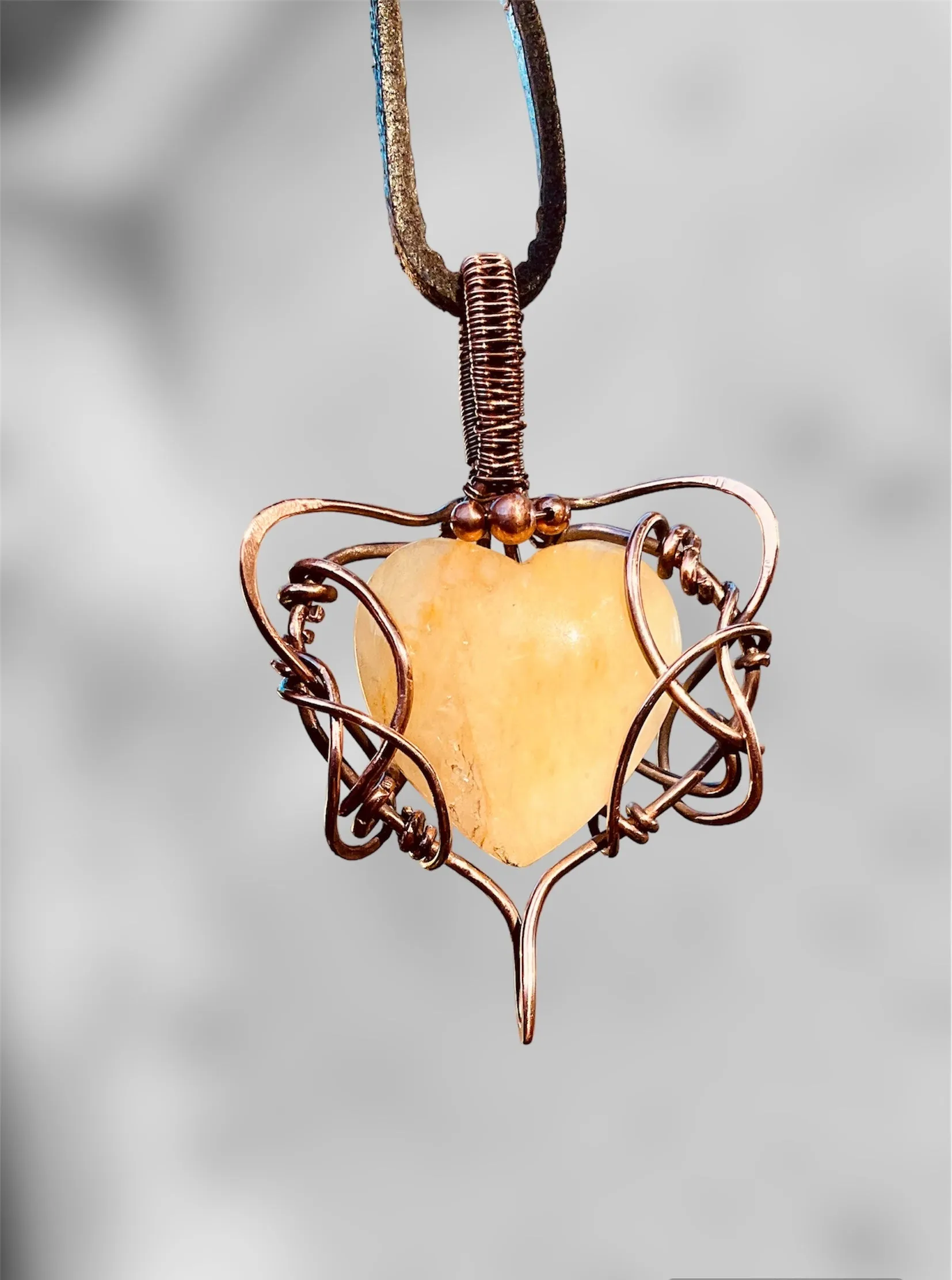 Sunstone Wire Wrapped Heart Shaped Pendant