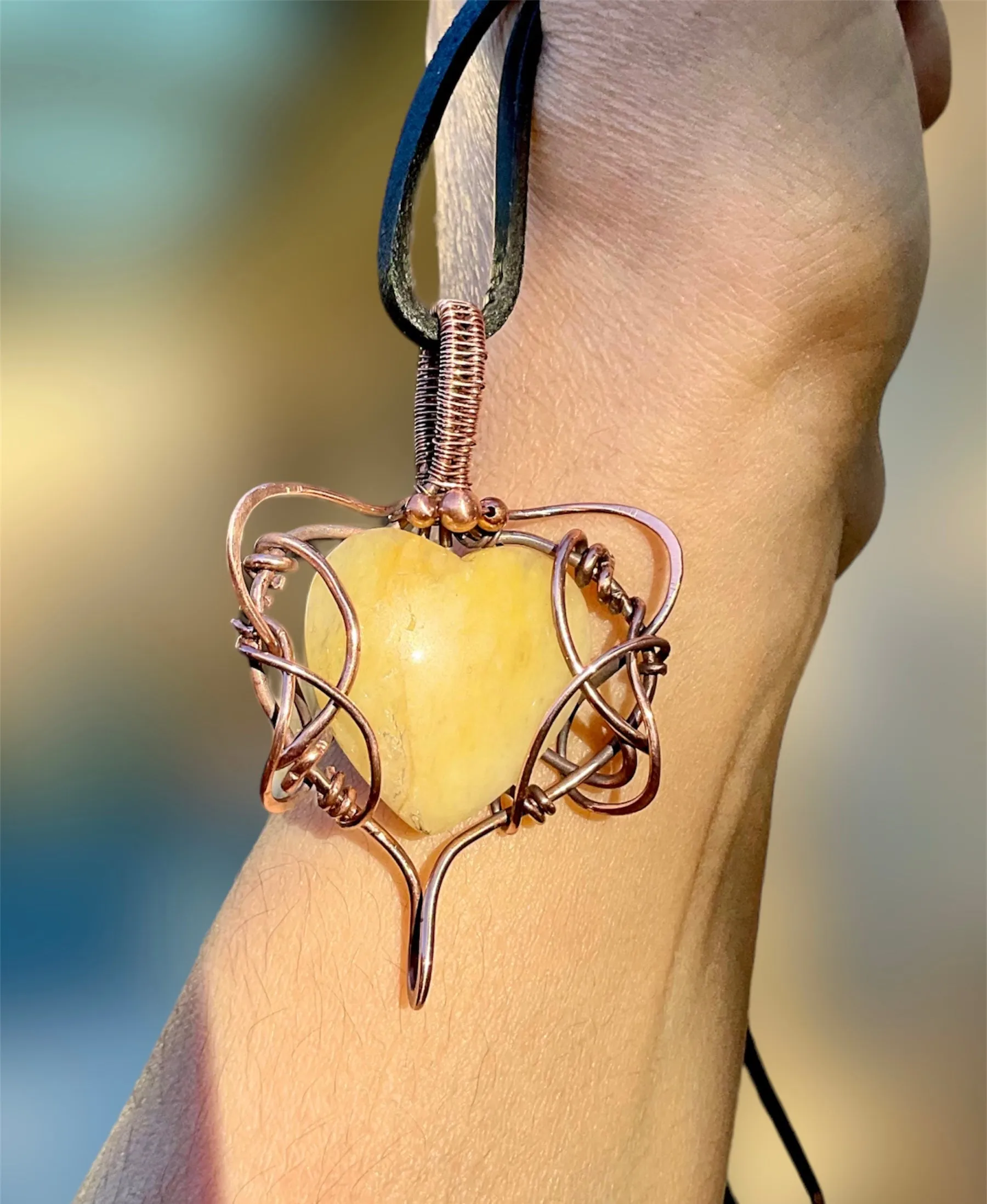 Sunstone Wire Wrapped Heart Shaped Pendant