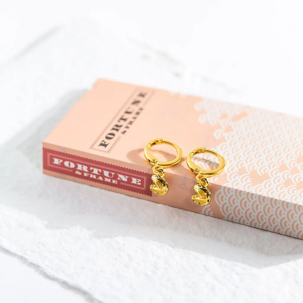 Super Mini Fortune Cookie Huggie Earrings - Gold