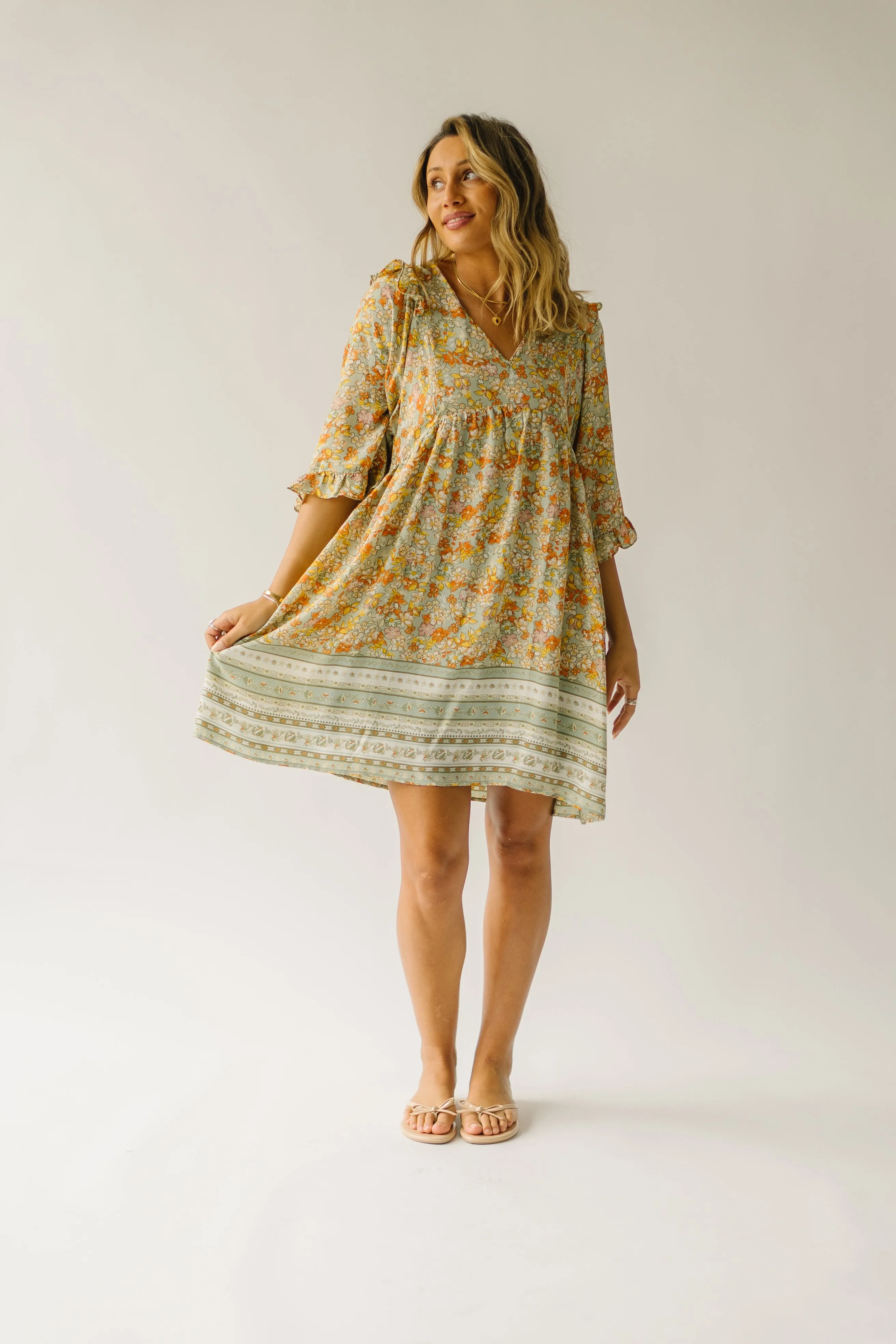 The Bethania Kimono Sleeve Babydoll Dress in Sage