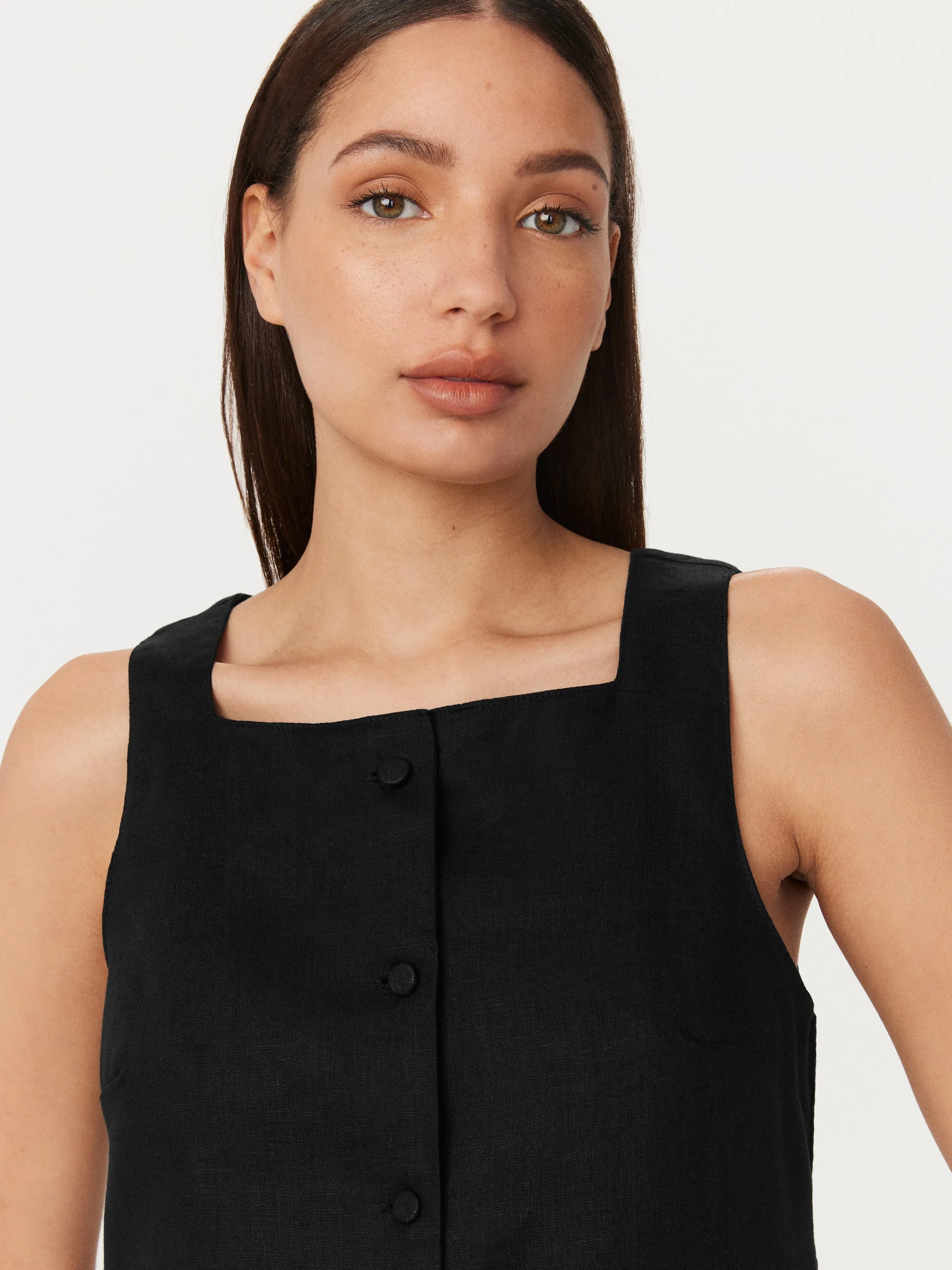 The Pinafore Linen Dress in Black