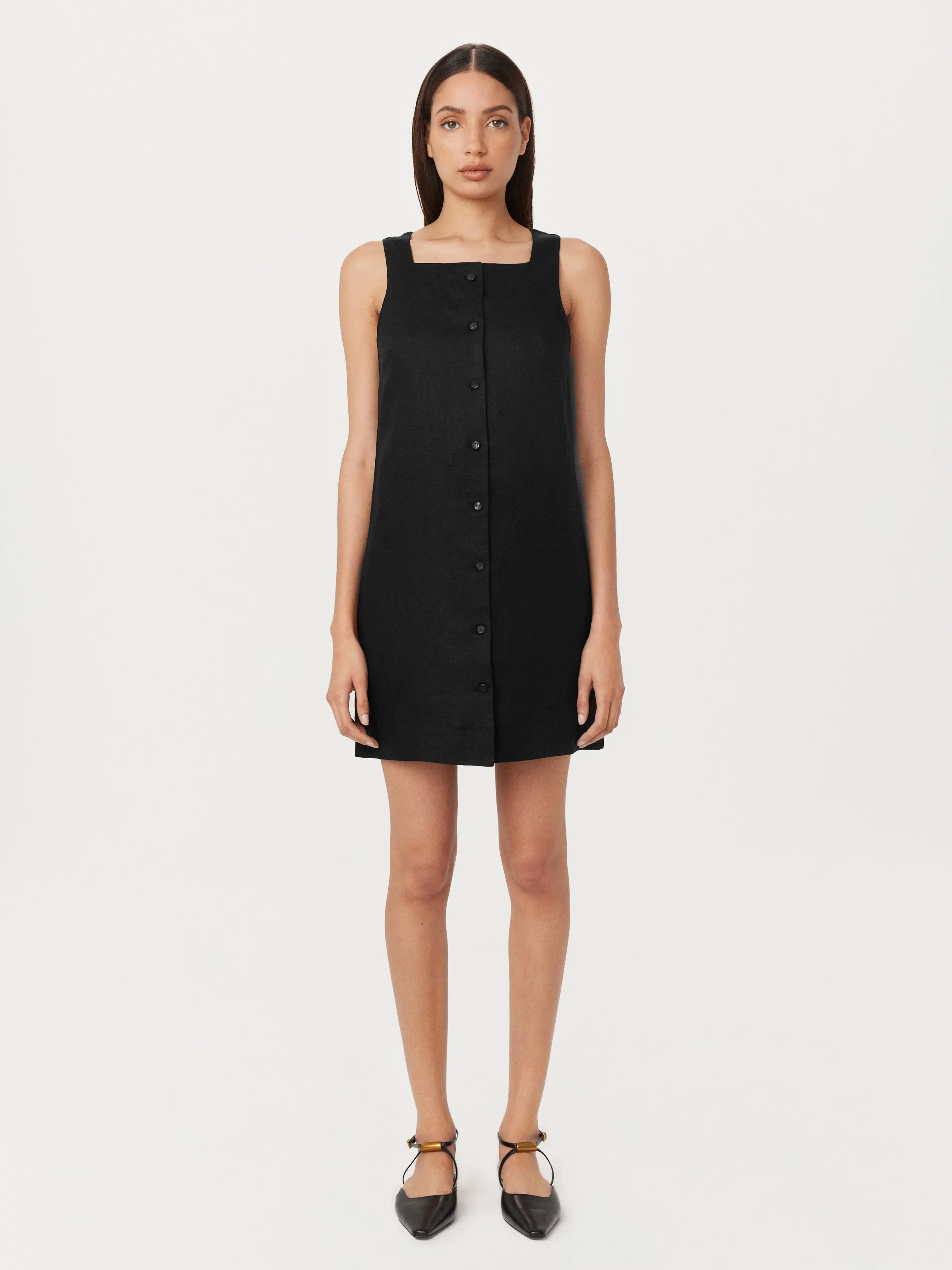 The Pinafore Linen Dress in Black