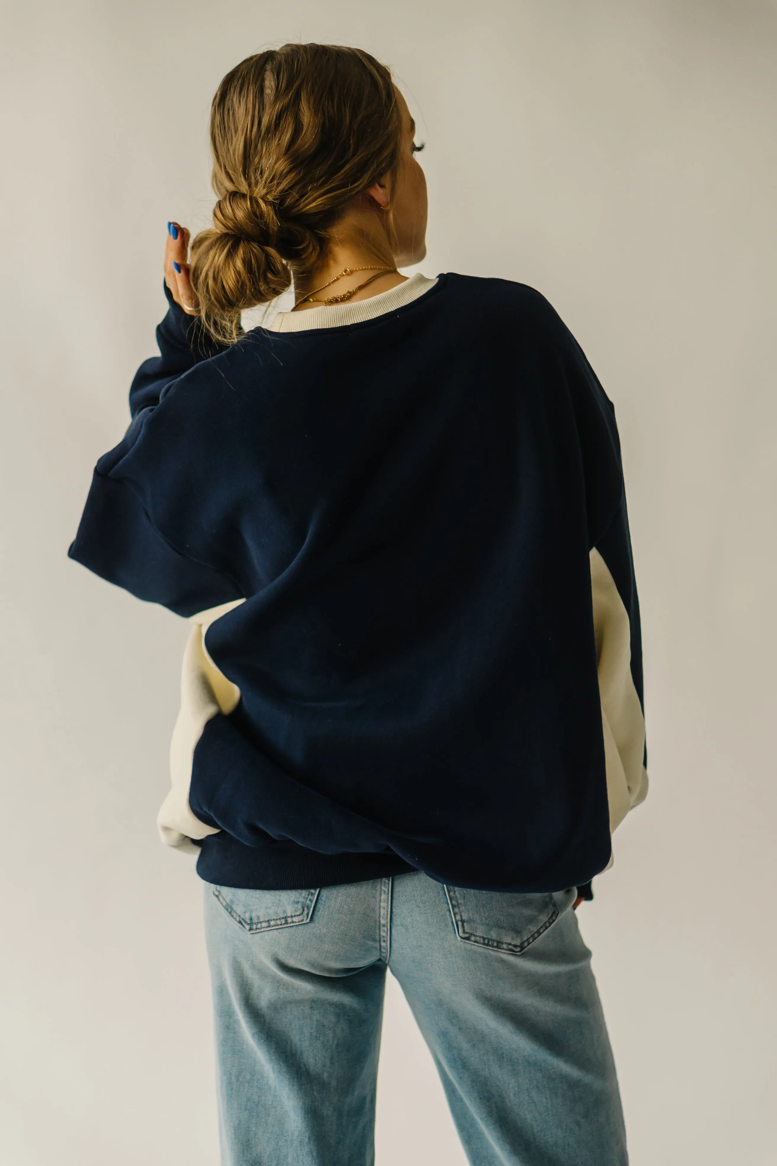 The Sports Club Graphic Pullover in Navy   Cream