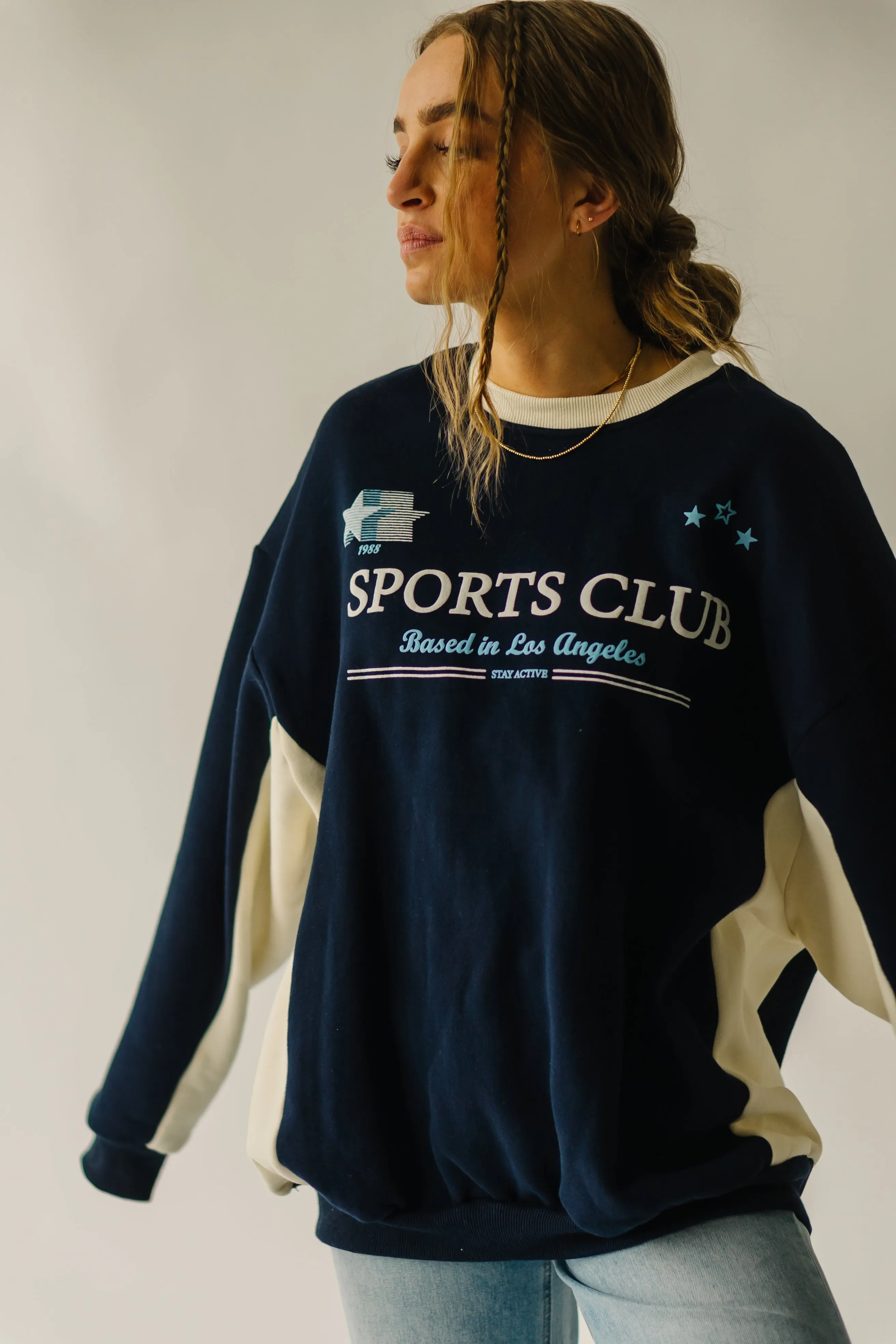 The Sports Club Graphic Pullover in Navy   Cream