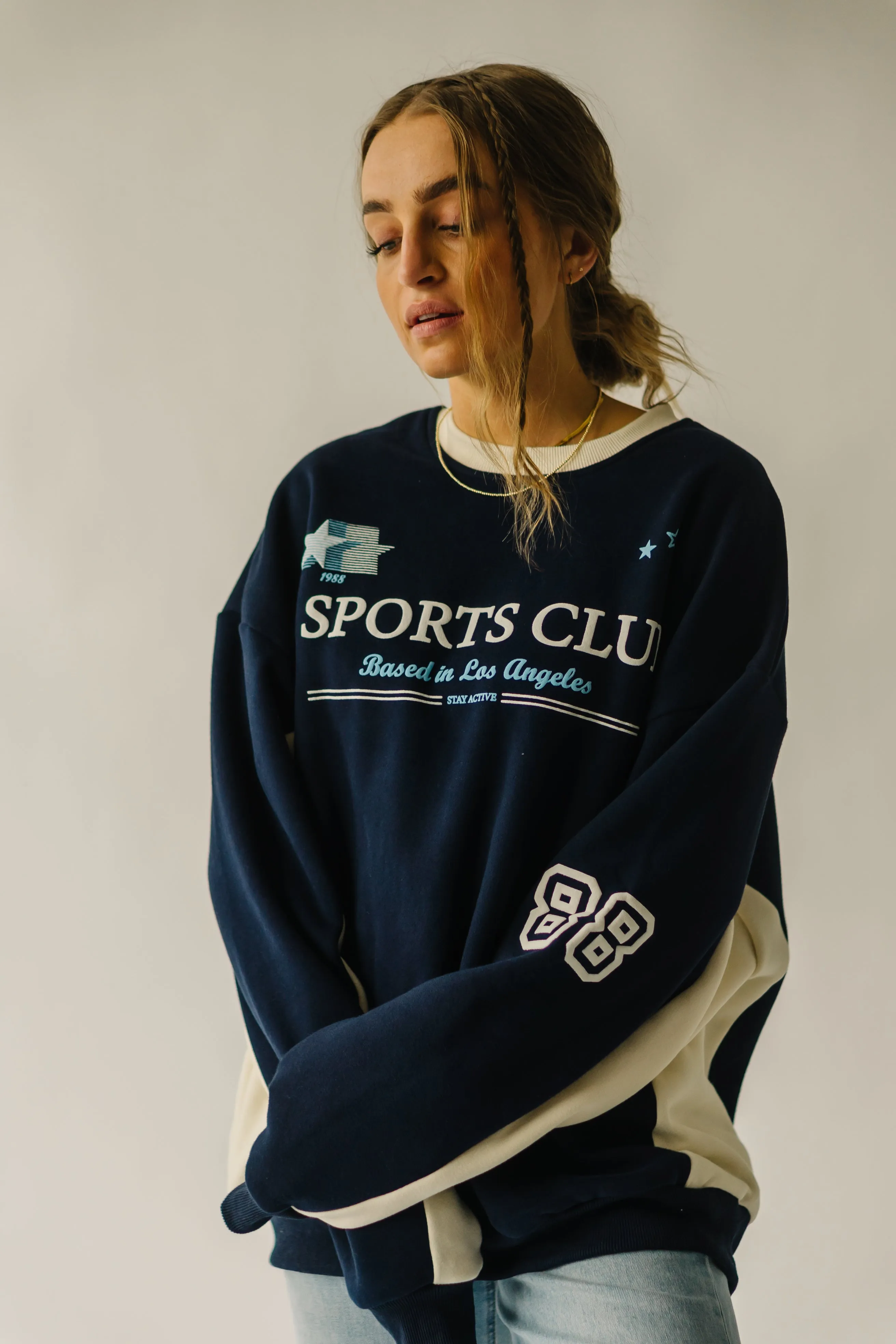 The Sports Club Graphic Pullover in Navy   Cream