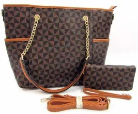 Tote Bag Set Faux-leather Monogram Print