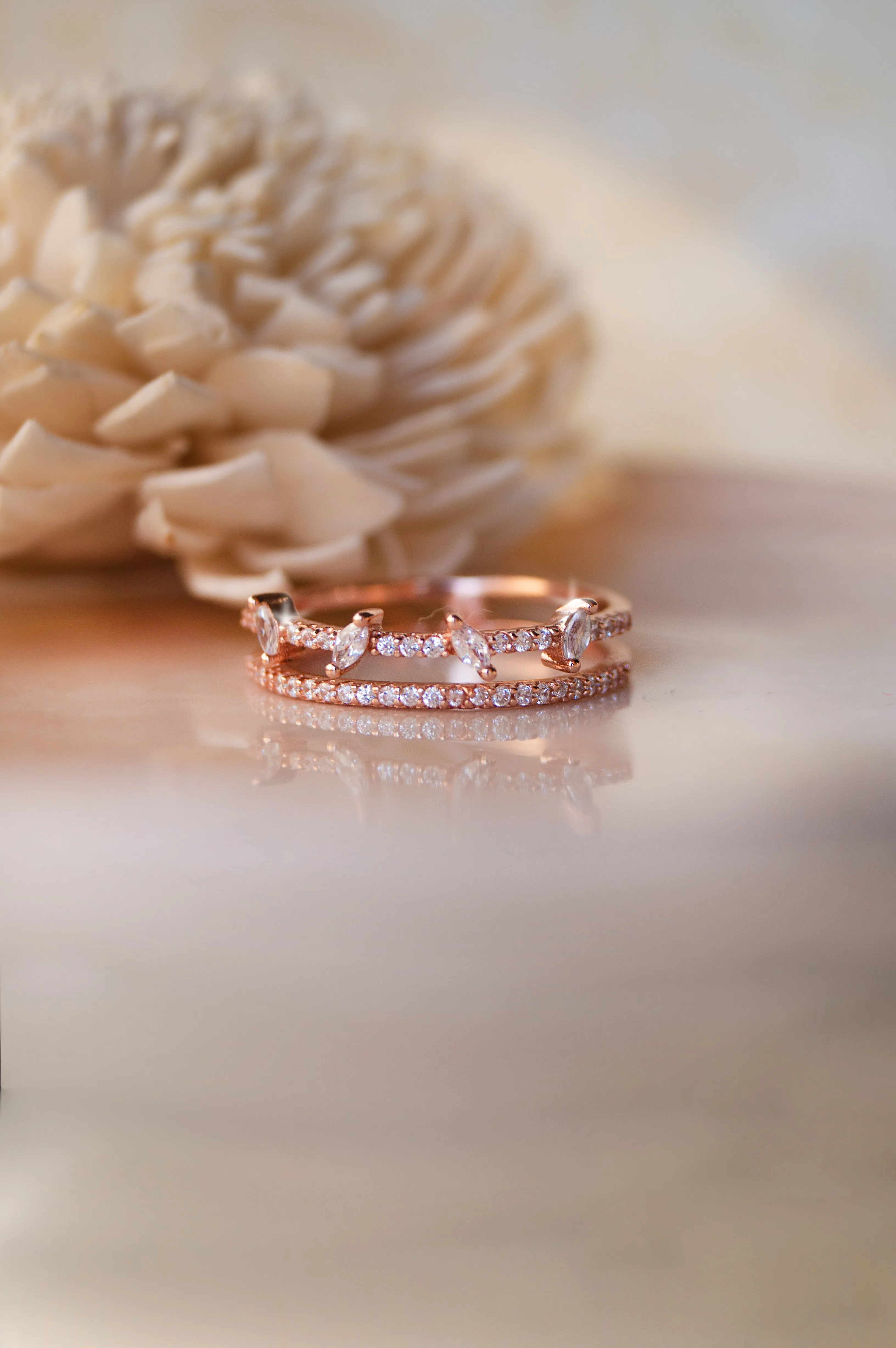 Twinkling Two Line Rose Gold Plated Sterling Silver Ring