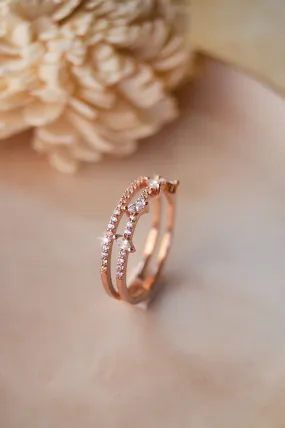 Twinkling Two Line Rose Gold Plated Sterling Silver Ring