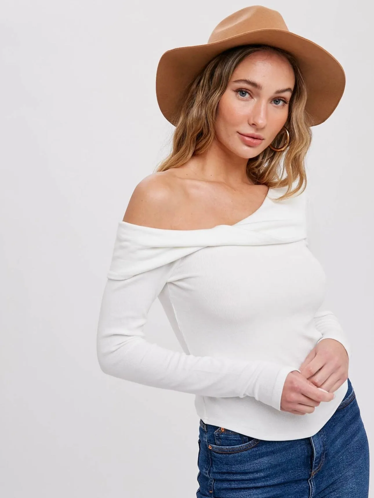 Twist Front Off Shoulder Top | White