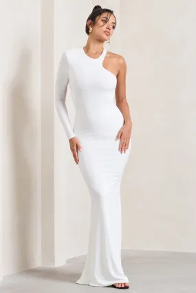 Tyra | White Asymmetric Neck Cut Out Maxi Dress With Open Back Detail