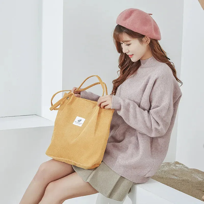 Women Big Shopping Bag Corduroy Shoulder Bag