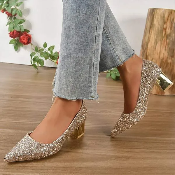 Women's Bridal Shoes with Crystal Sparkle – Bridesmaid Chunky Heel Single Shoe 27744638C