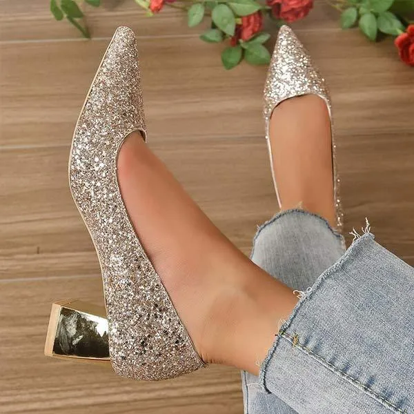 Women's Bridal Shoes with Crystal Sparkle – Bridesmaid Chunky Heel Single Shoe 27744638C