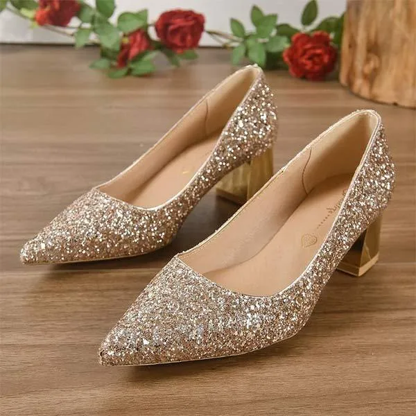 Women's Bridal Shoes with Crystal Sparkle – Bridesmaid Chunky Heel Single Shoe 27744638C