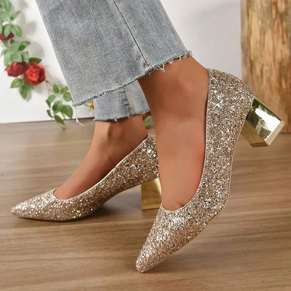 Women's Bridal Shoes with Crystal Sparkle – Bridesmaid Chunky Heel Single Shoe 27744638C