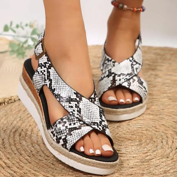 Women's Casual Snake Zebra Print Wedge Sandals 86379364S