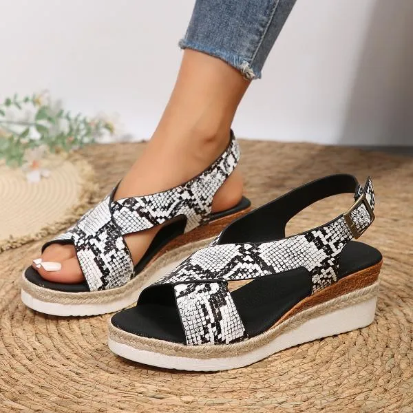 Women's Casual Snake Zebra Print Wedge Sandals 86379364S