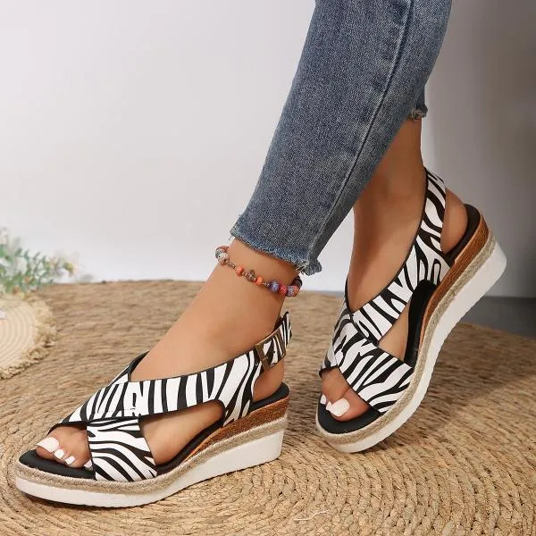 Women's Casual Snake Zebra Print Wedge Sandals 86379364S