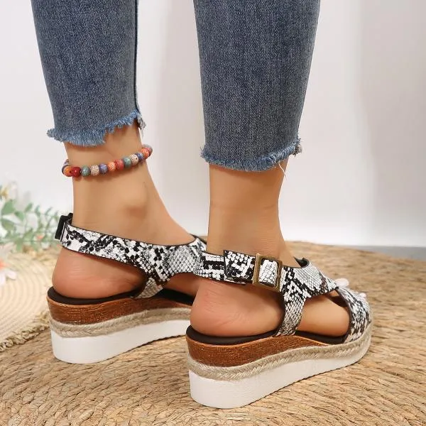 Women's Casual Snake Zebra Print Wedge Sandals 86379364S