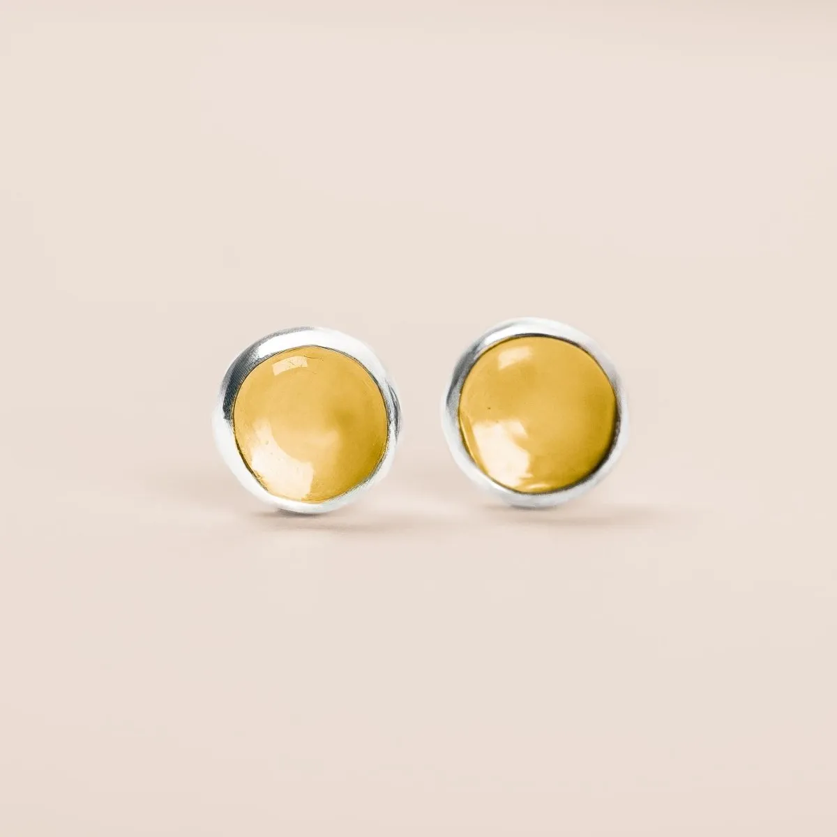 Yellow Citrine Gemstone Stud Earrings