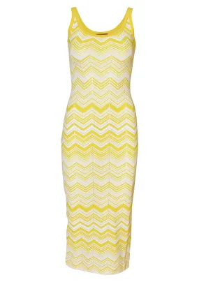 Yellow Micro Chevron Stretch Dress