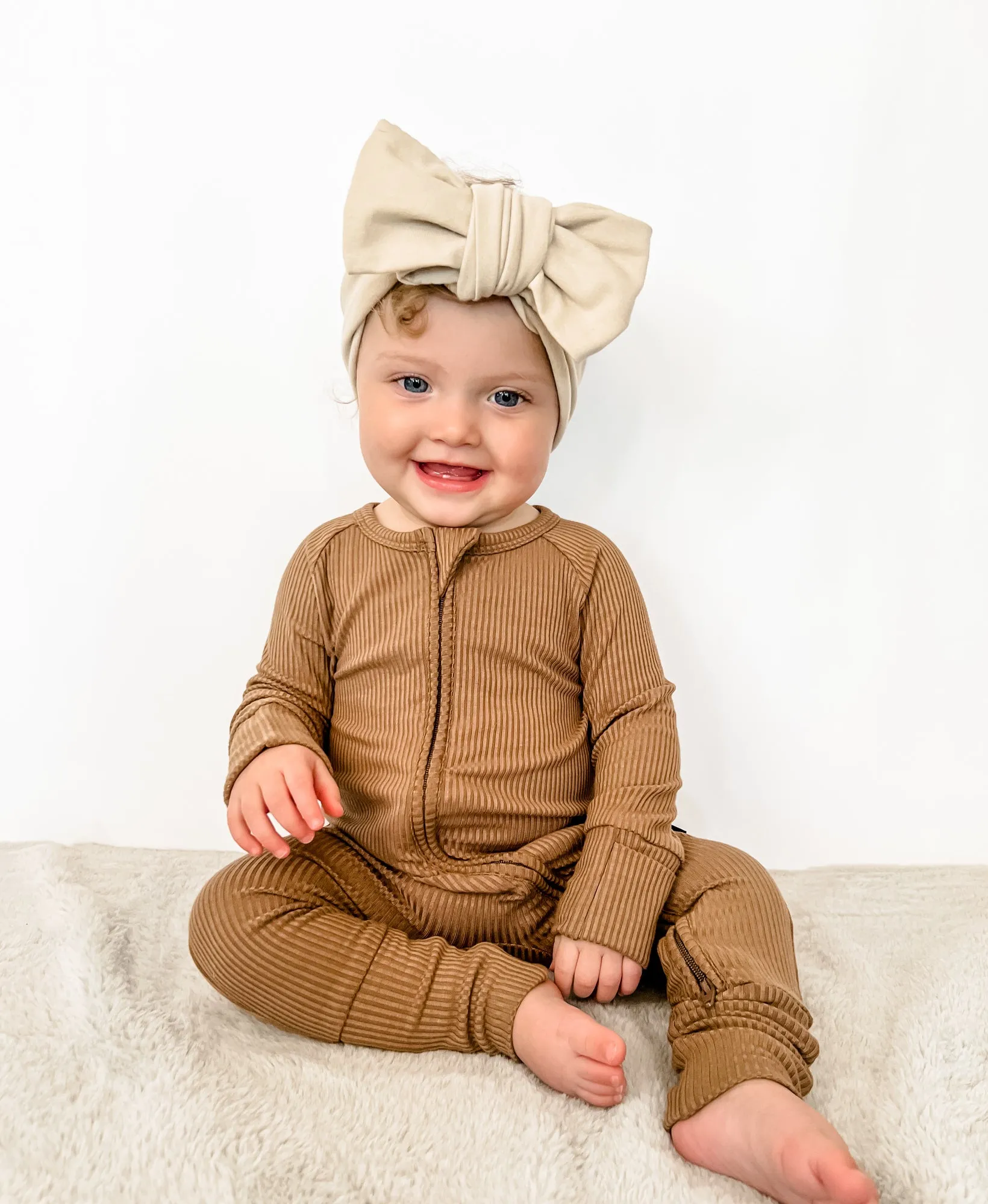 ZIP ROMPER - Mocha Ribbed