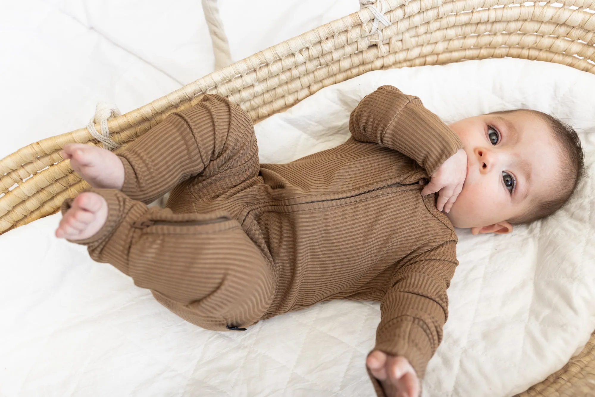 ZIP ROMPER - Mocha Ribbed